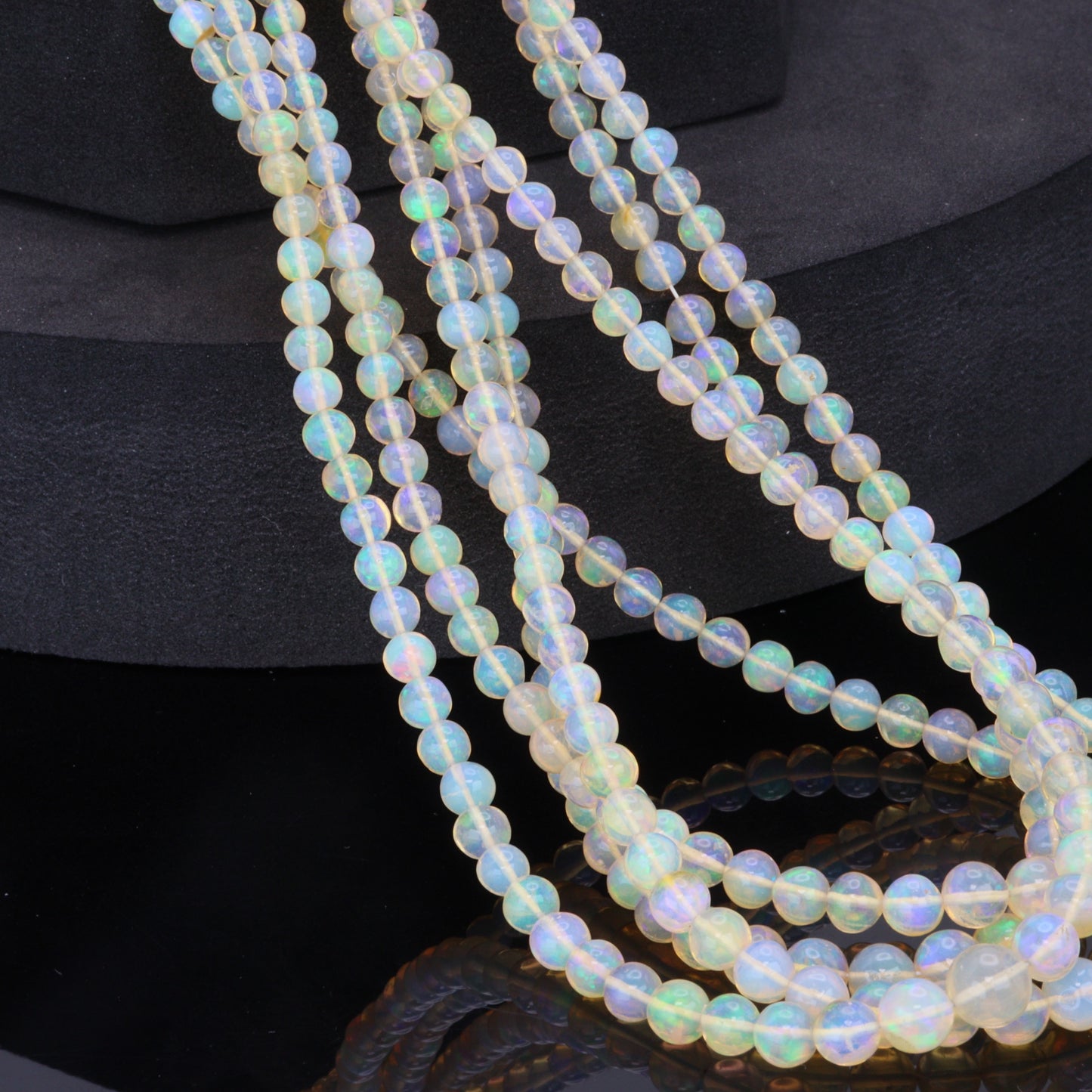 Yellow Ethiopian Opal 4mm - 5.5mm Smooth Rounds Bead Strand