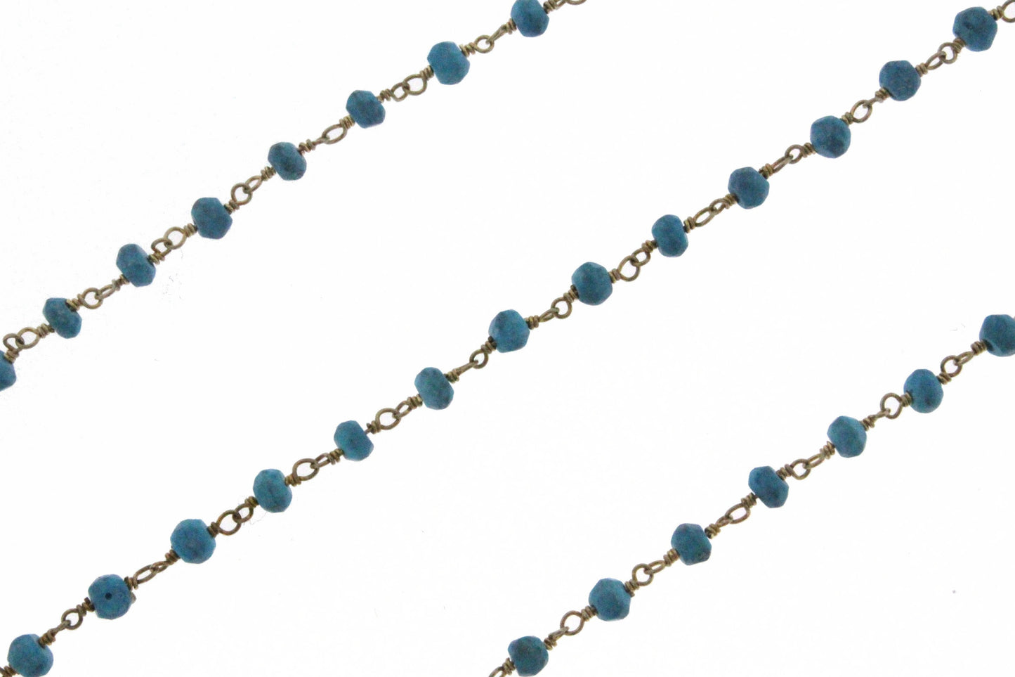 Blue Turquoise (R) 4mm Faceted Rondelles Rosary Chain Sterling Silver with Gold Plating Wire Wrap Chain by the Foot