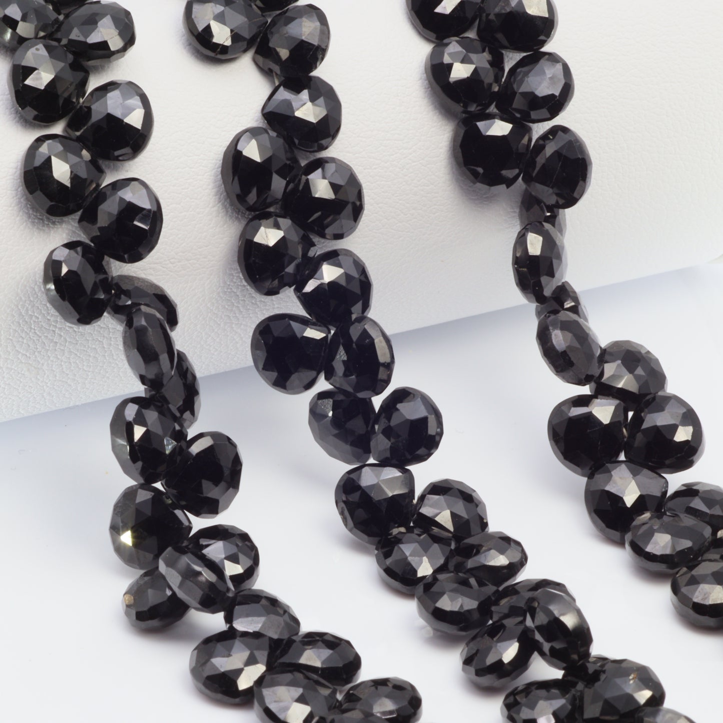Black Spinel 8mm Faceted Heart Shaped Briolettes Bead Strand