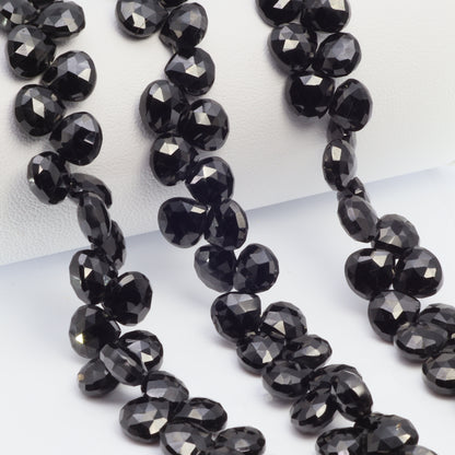 Black Spinel 8mm Faceted Heart Shaped Briolettes Bead Strand