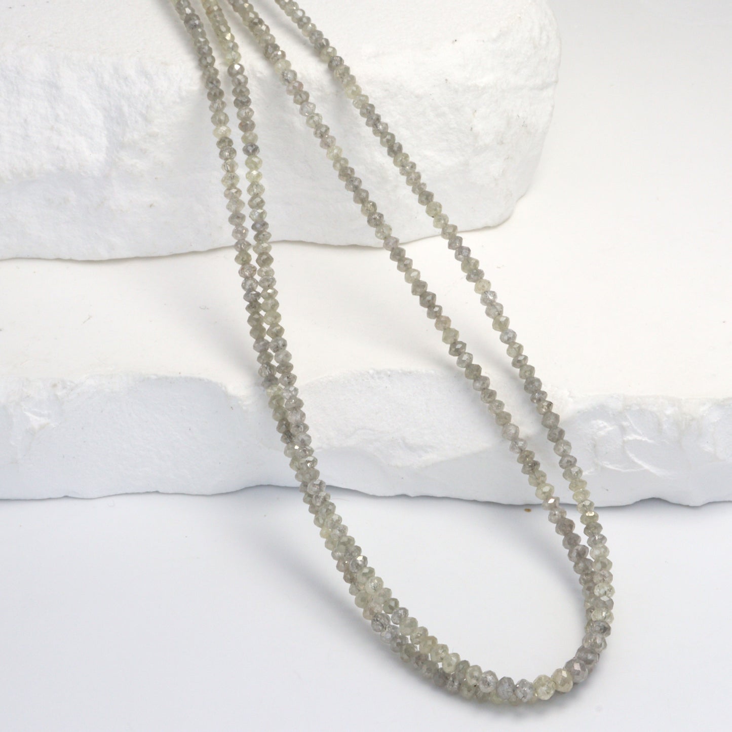 Gray Diamond 2.1mm - 2.7mm Hand Faceted Rondelles Bead Strand