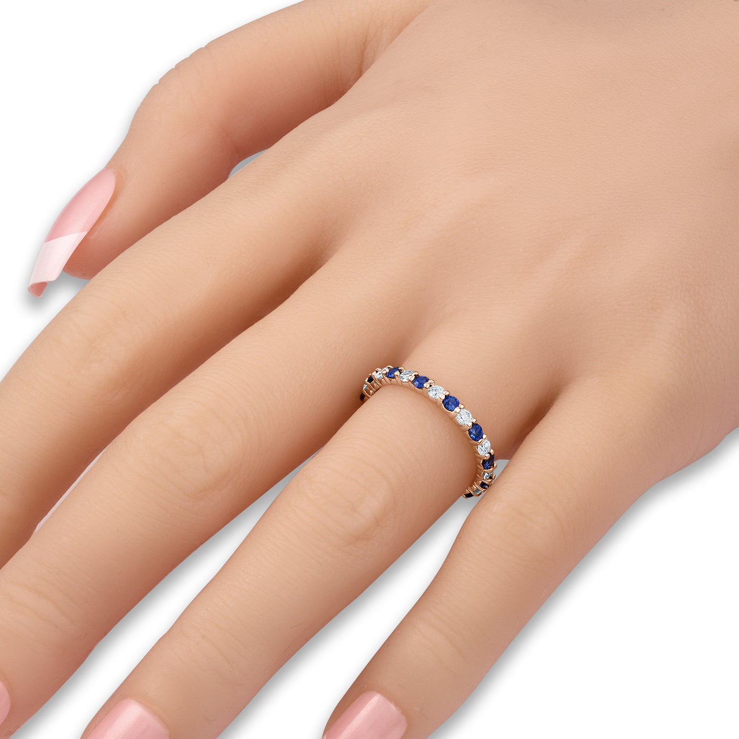 Shared Prong Blue Sapphire and White Diamond Eternity Band