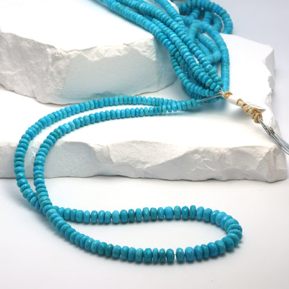 Natural Blue Turquoise 4mm - 6mm Hand Faceted Rondelles Bead Strand