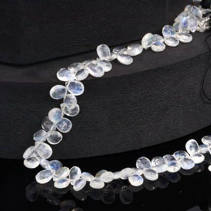 AA Blue Rainbow Moonstone 7x5mm Faceted Pear Shaped Briolettes Bead Strand