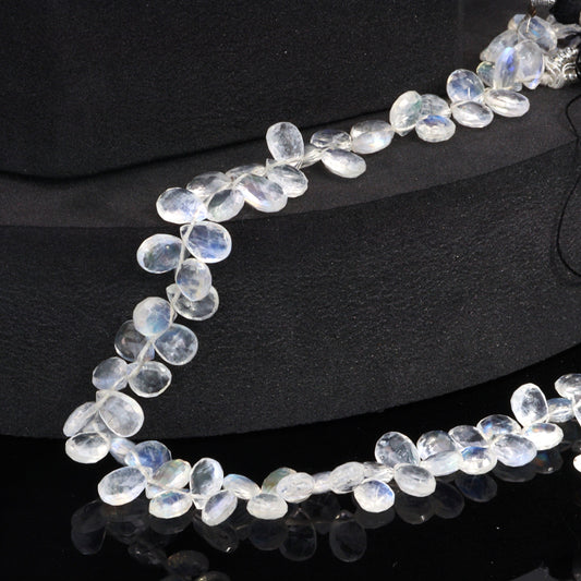 AA Blue Rainbow Moonstone 7x5mm Faceted Pear Shaped Briolettes Bead Strand