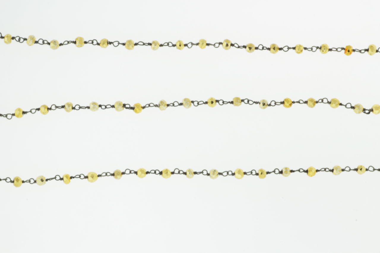 Gold Plated Pyrite 4mm Faceted Rondelles Rosary Chain Sterling Silver with Black Rhodium Plating Wire Wrap Chain by the Foot