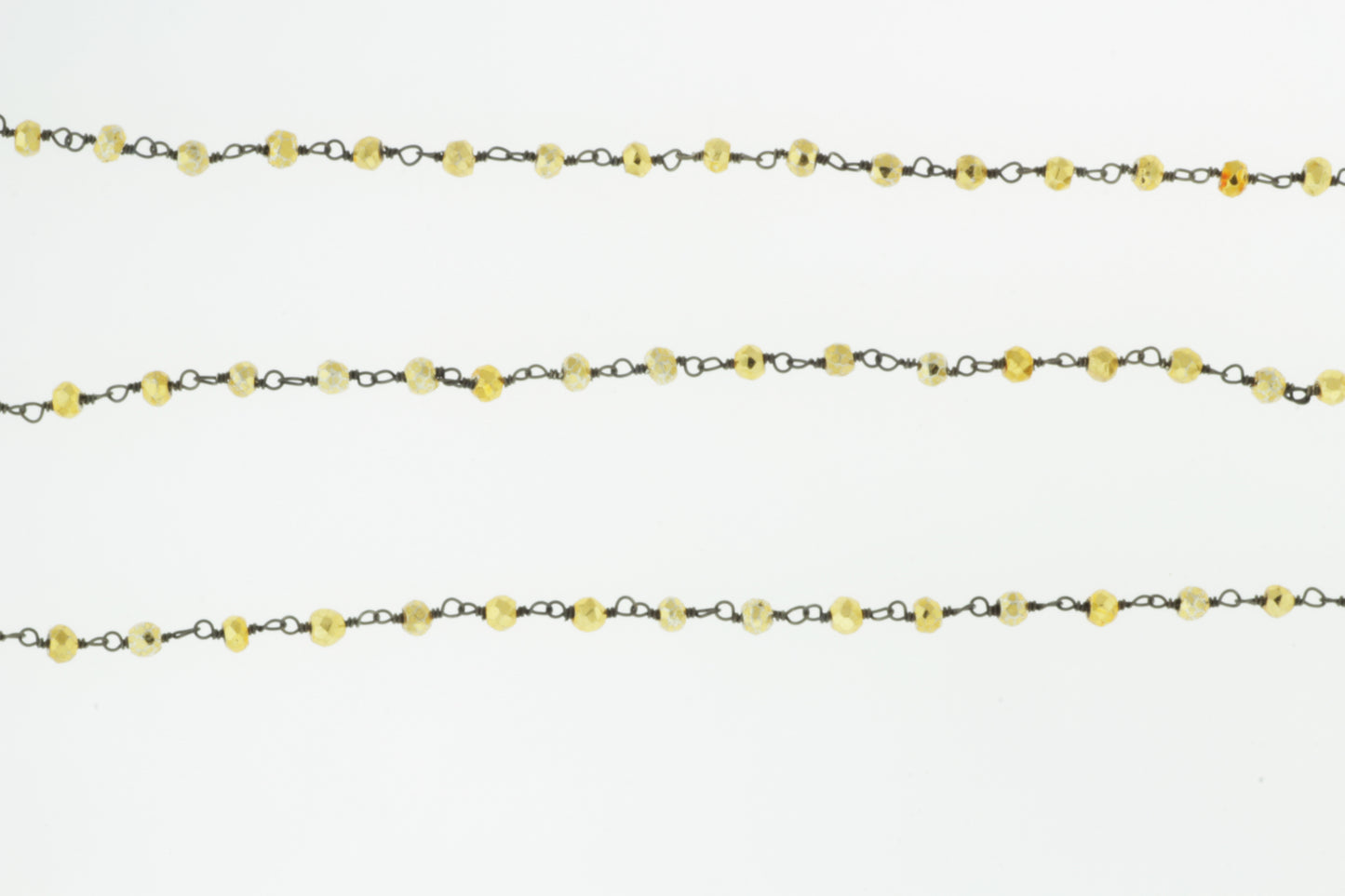 Gold Plated Pyrite 4mm Faceted Rondelles Rosary Chain Sterling Silver with Black Rhodium Plating Wire Wrap Chain by the Foot