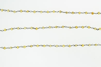Gold Plated Pyrite 4mm Faceted Rondelles Rosary Chain Sterling Silver with Black Rhodium Plating Wire Wrap Chain by the Foot