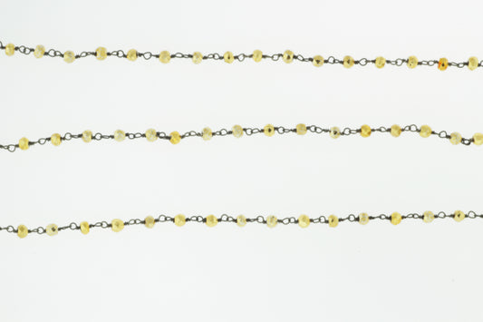 Gold Plated Pyrite 4mm Faceted Rondelles Rosary Chain Sterling Silver with Black Rhodium Plating Wire Wrap Chain by the Foot