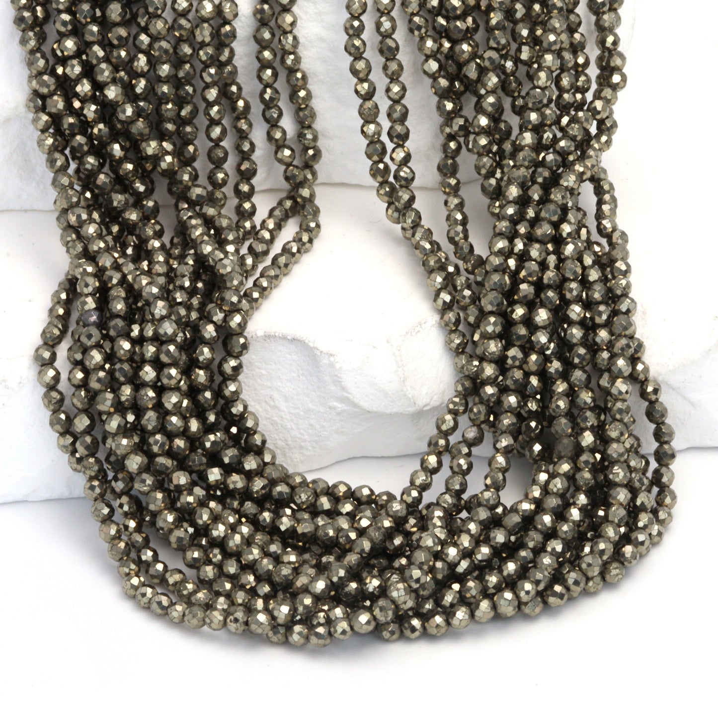 Natural Pyrite 2.5mm Faceted Rounds Bead Strand