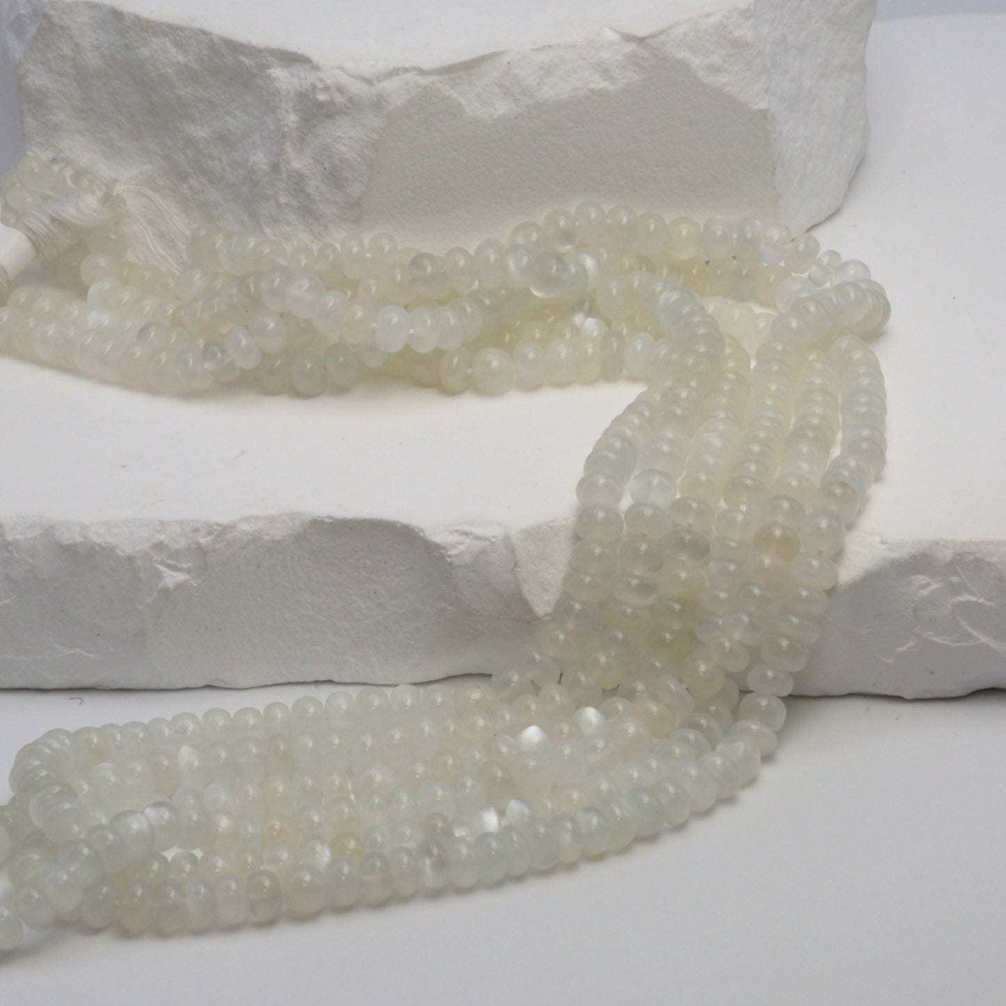 White Moonstone 4mm Smooth Rondelles Bead Strand