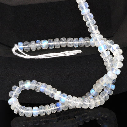 Blue Rainbow Moonstone 6mm Faceted Rondelles Bead Strand