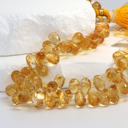 Yellow Citrine 11x7mm Faceted Teardrop Briolettes