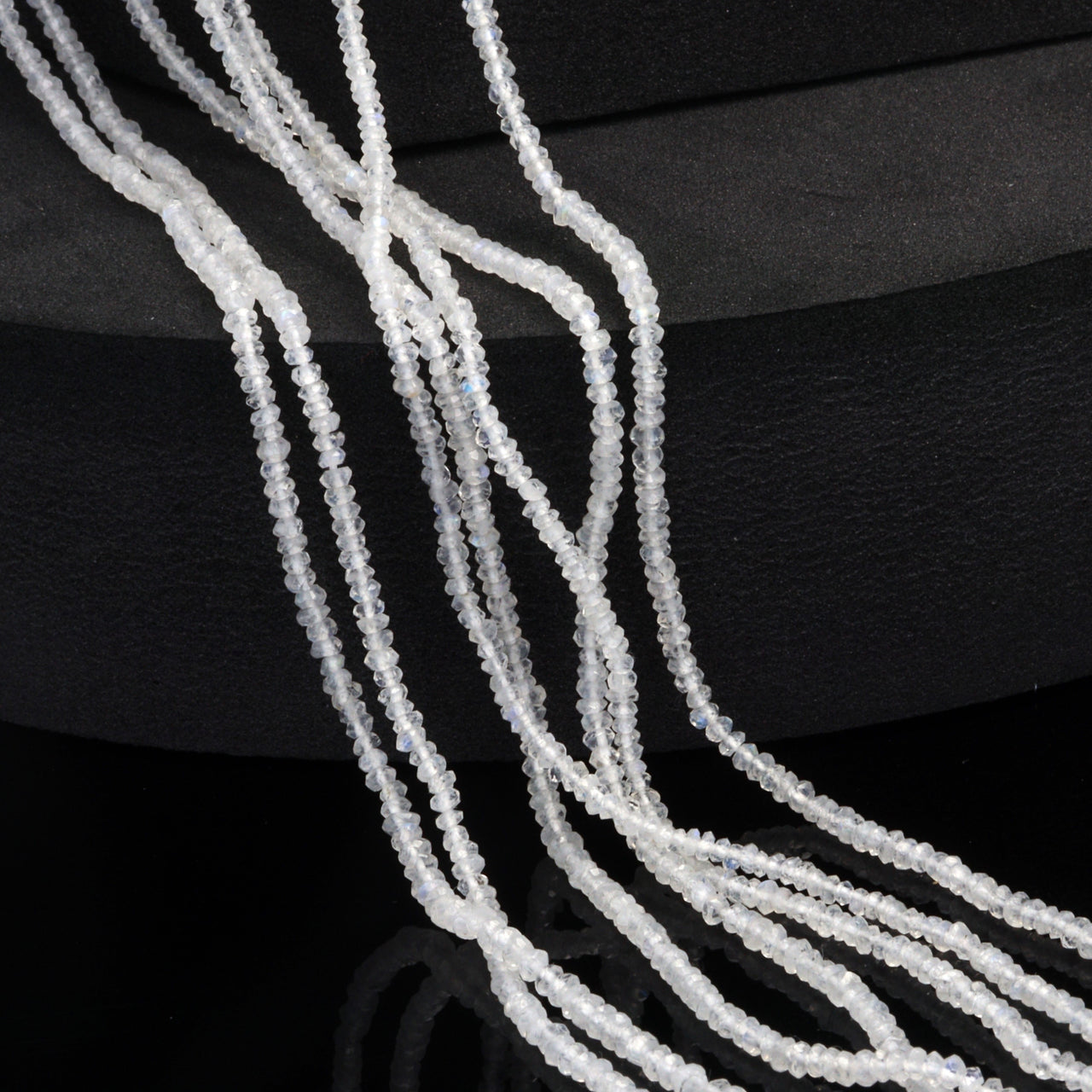 AA Blue Rainbow Moonstone 2.5mm Hand Faceted Rondelles Bead Strand