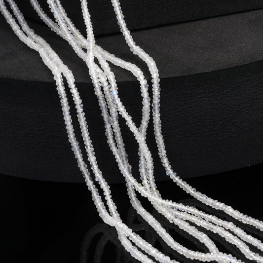 AA Blue Rainbow Moonstone 2.5mm Hand Faceted Rondelles Bead Strand