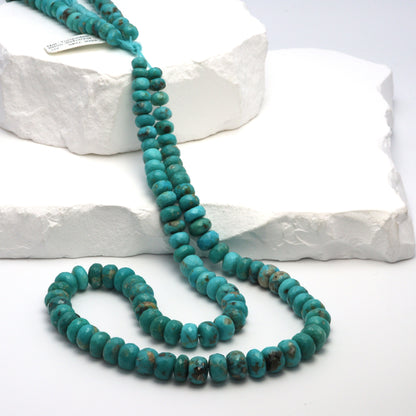 Natural Blue and Black Turquoise 6mm - 7.5mm Faceted Rondelles Bead Strand