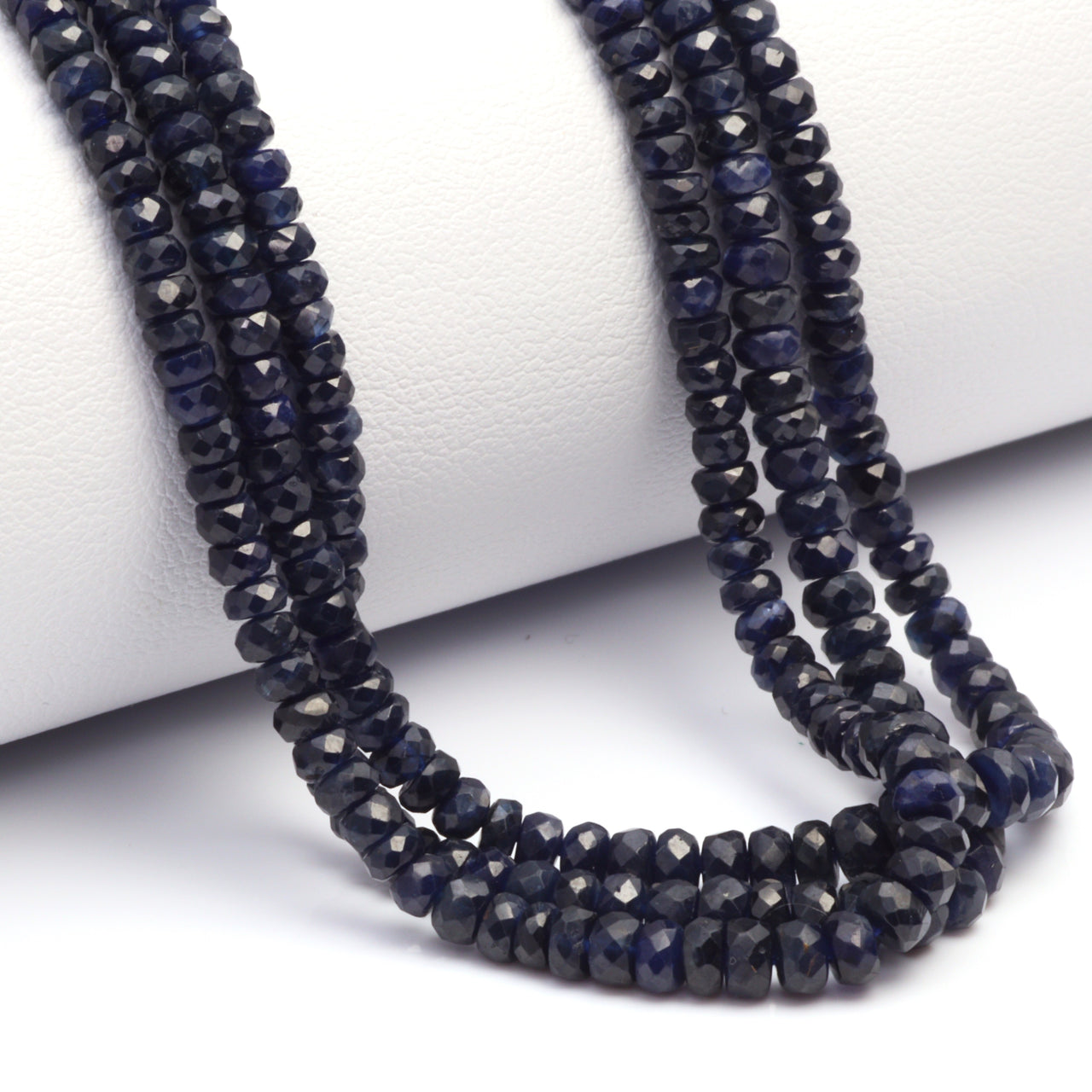 Dark Navy Blue Sapphire 2.5mm - 3.5mm Hand Faceted Rondelles Bead Strand