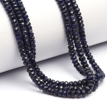 Dark Navy Blue Sapphire 2.5mm - 3.5mm Hand Faceted Rondelles Bead Strand