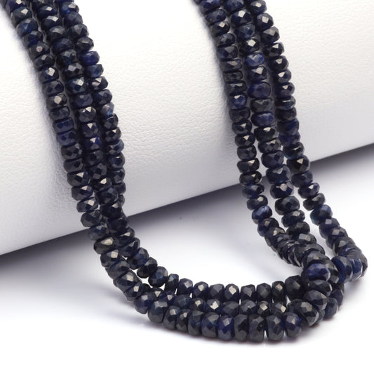 Dark Navy Blue Sapphire 2.5mm - 3.5mm Hand Faceted Rondelles Bead Strand