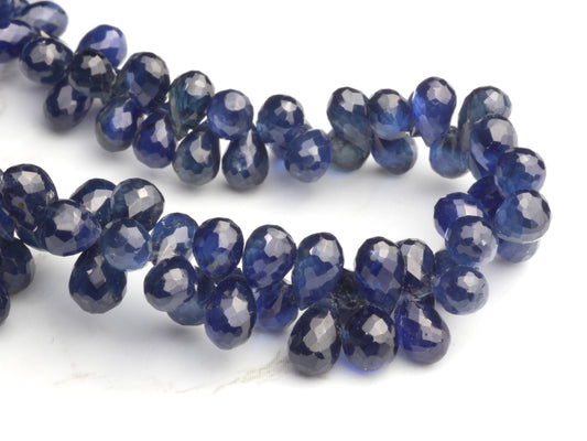 Navy Blue Sapphire 5x3mm - 6x4mm Faceted Teardrop Briolettes Bead Strand