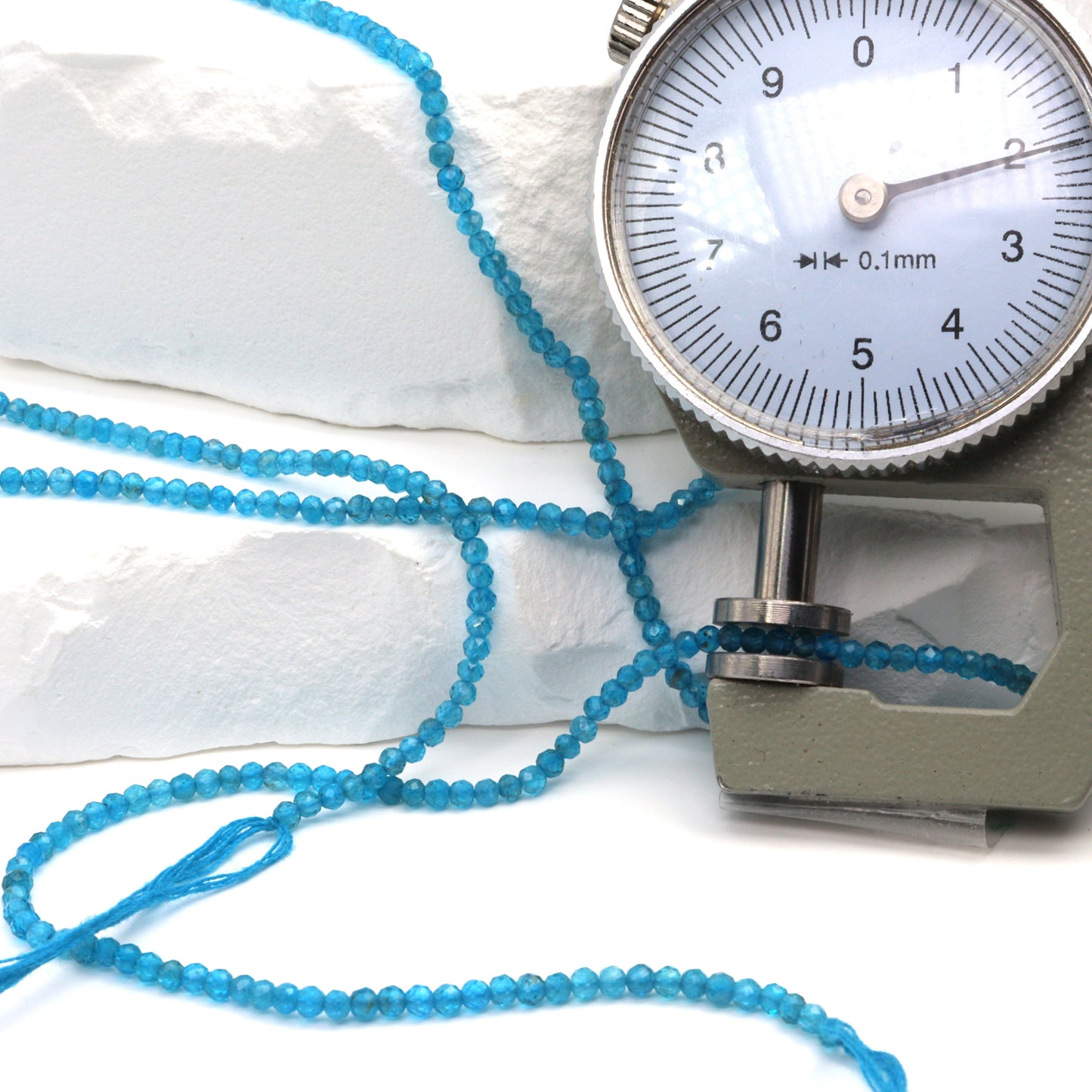 Neon Blue Apatite 2mm Faceted Rounds Bead Strand