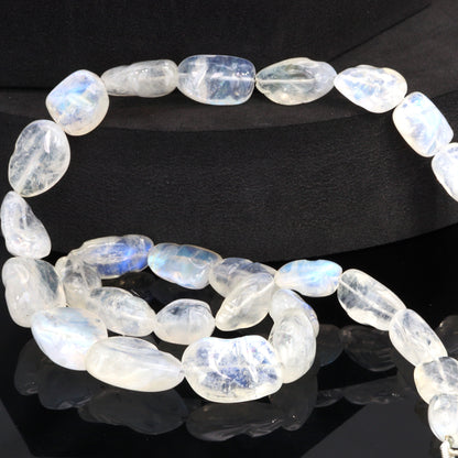 AA Blue Rainbow Moonstone 12x7mm - 20x15mm Smooth Nuggets Bead Strand
