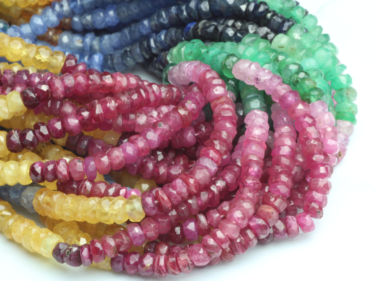 Rainbow Multi Ruby, Emerald, and Sapphire 2.5mm Faceted Rondelles