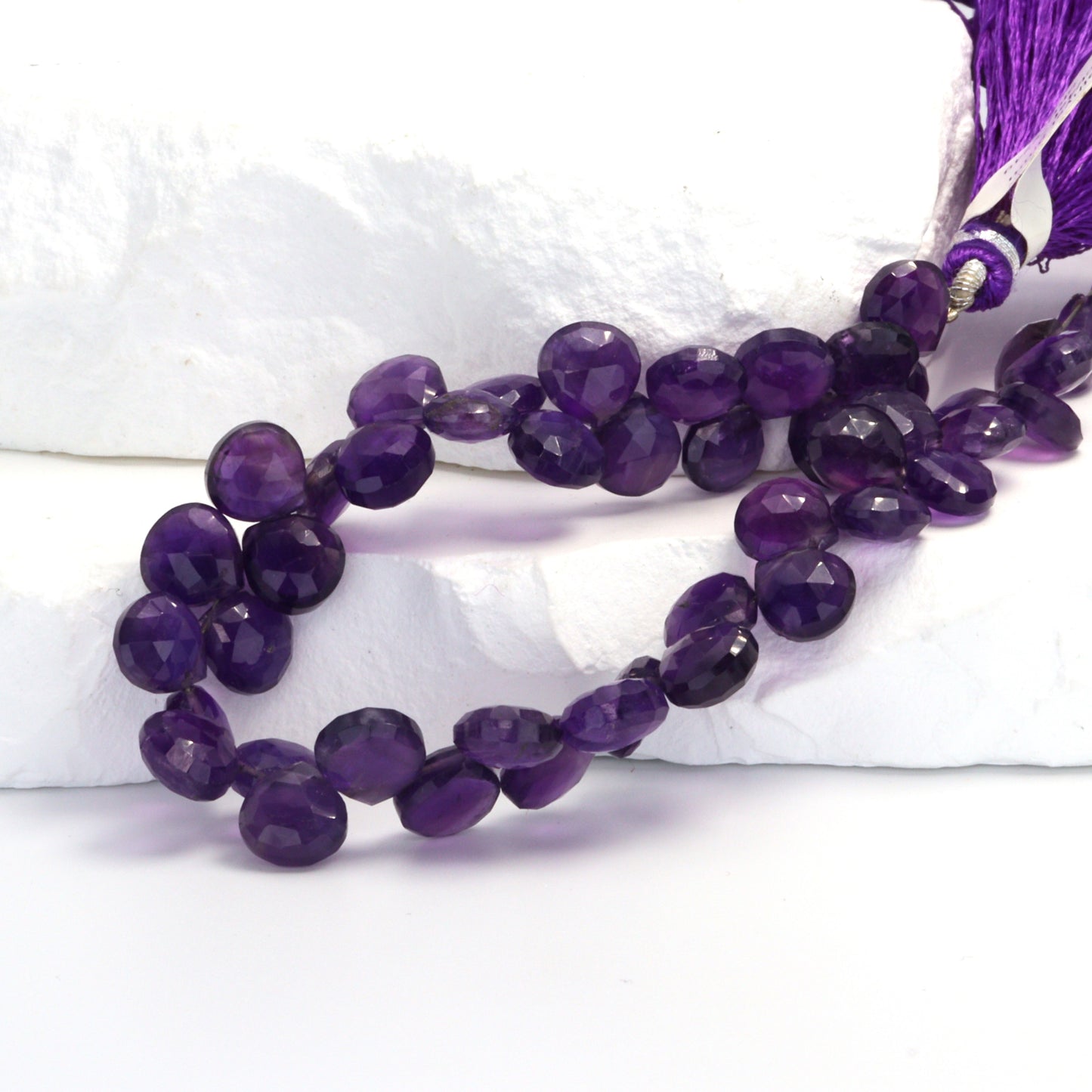 Deep Purple Amethyst 8mm Faceted Heart Shaped Briolettes Bead Strand