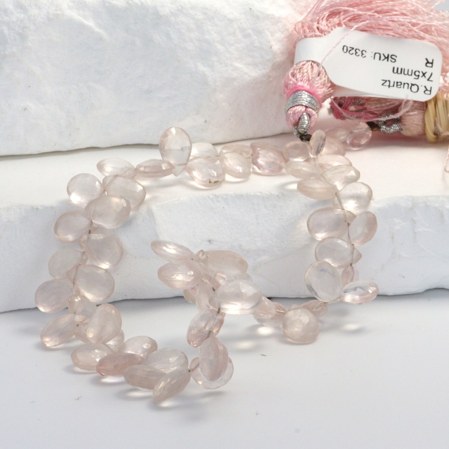 Pink Rose Quartz 7x5mm Faceted Pear Shaped Briolettes