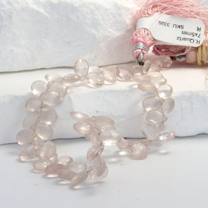 Pink Rose Quartz 7x5mm Faceted Pear Shaped Briolettes
