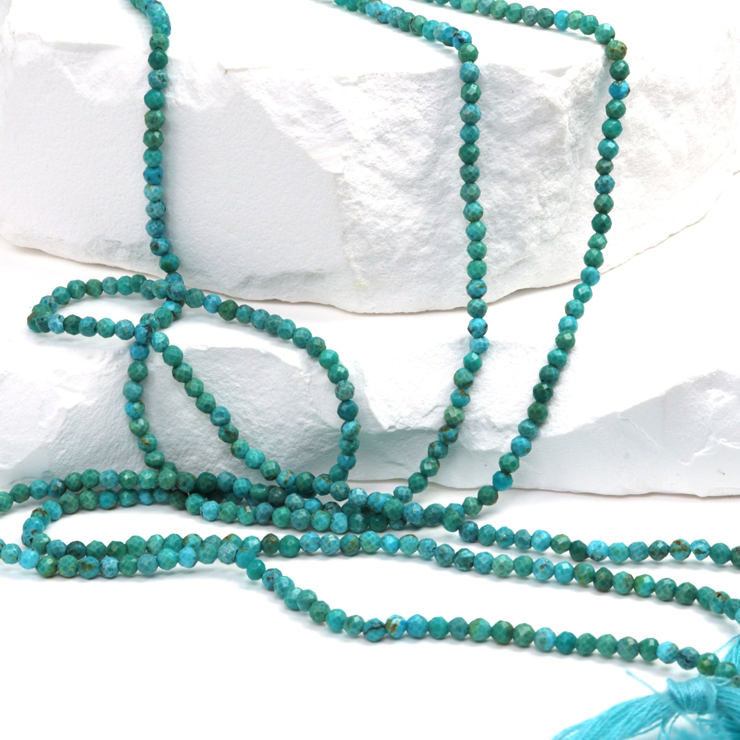 Natural Blue-Green Turquoise 2mm Faceted Rounds Bead Strand
