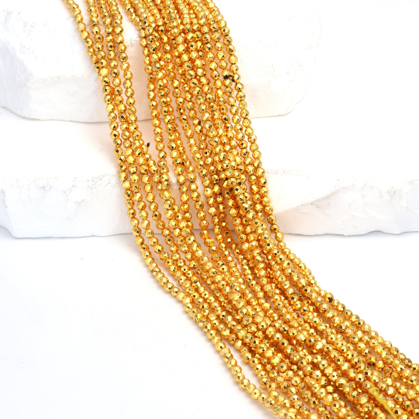 Gold Plated Pyrite 2.5mm Faceted Rounds Bead Strand