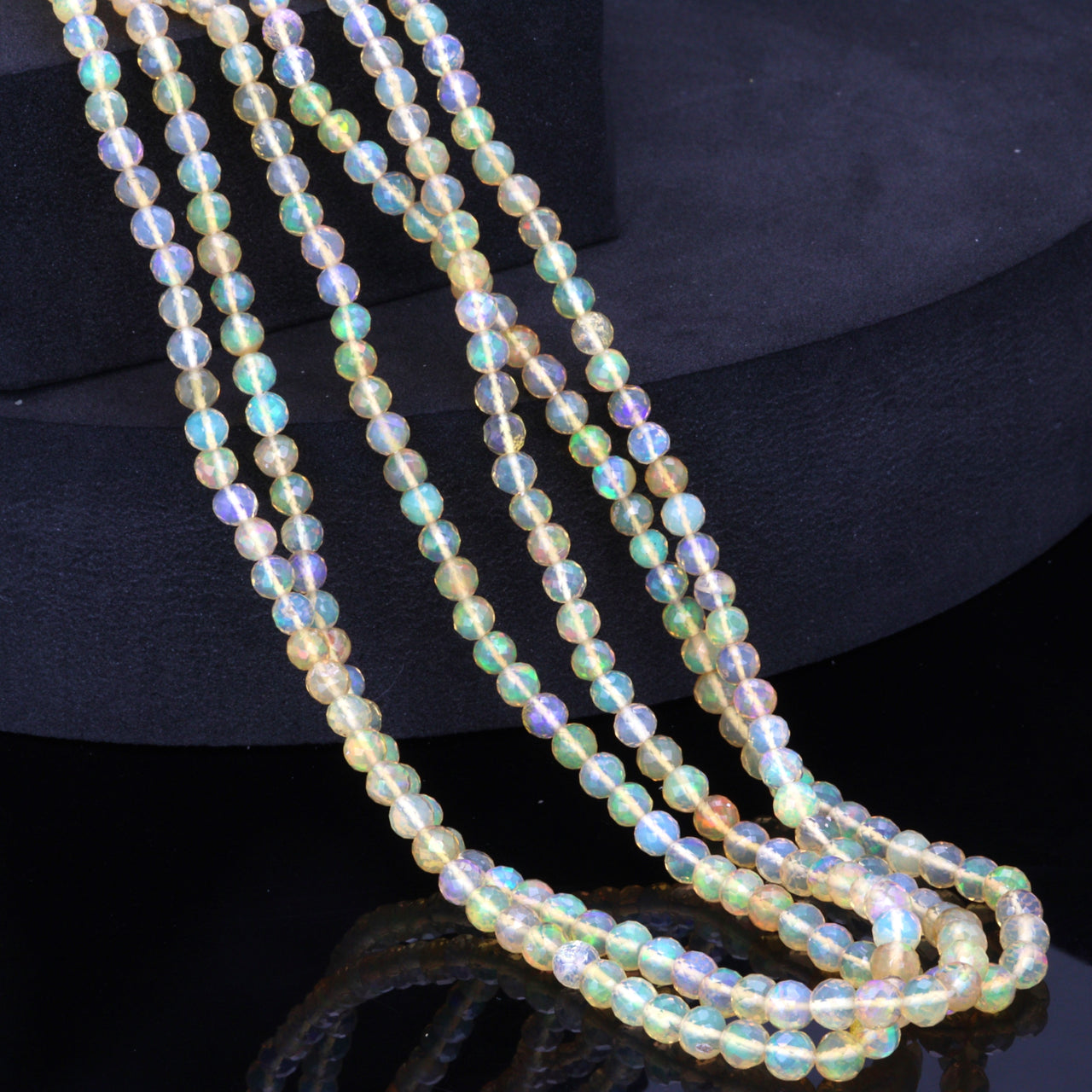Yellow Ethiopian Opal 3mm - 4mm Hand Faceted Rounds Bead Strand