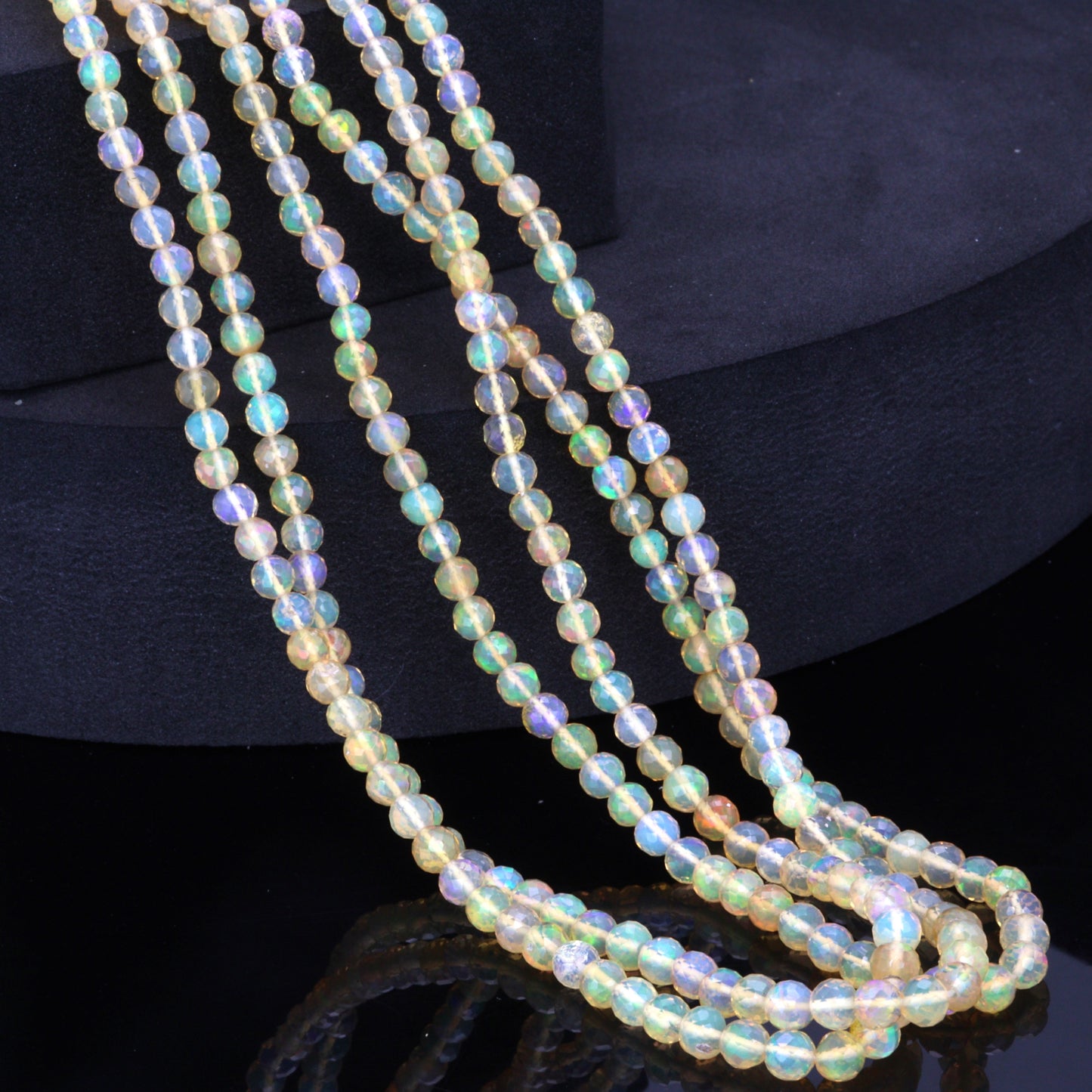 Yellow Ethiopian Opal 3mm - 4mm Hand Faceted Rounds Bead Strand