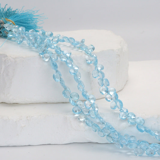 Sky Blue Topaz 4mm Faceted Heart Shaped Briolettes