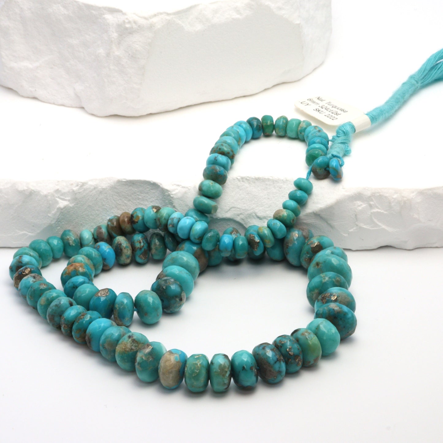 Natural Blue and Black Turquoise 6mm Faceted Rondelles