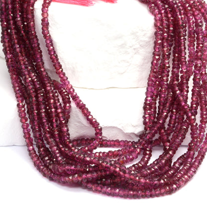 Rhodolite Garnet 3mm Hand Faceted Rondelles Bead Strand