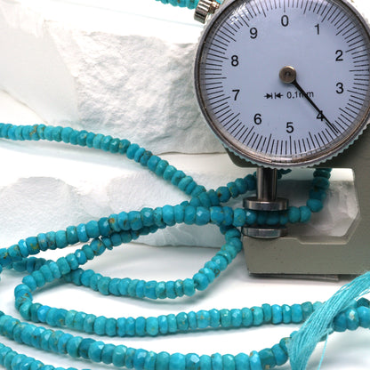 Natural Blue-Green Turquoise 4mm Hand Faceted Rondelles Bead Strand