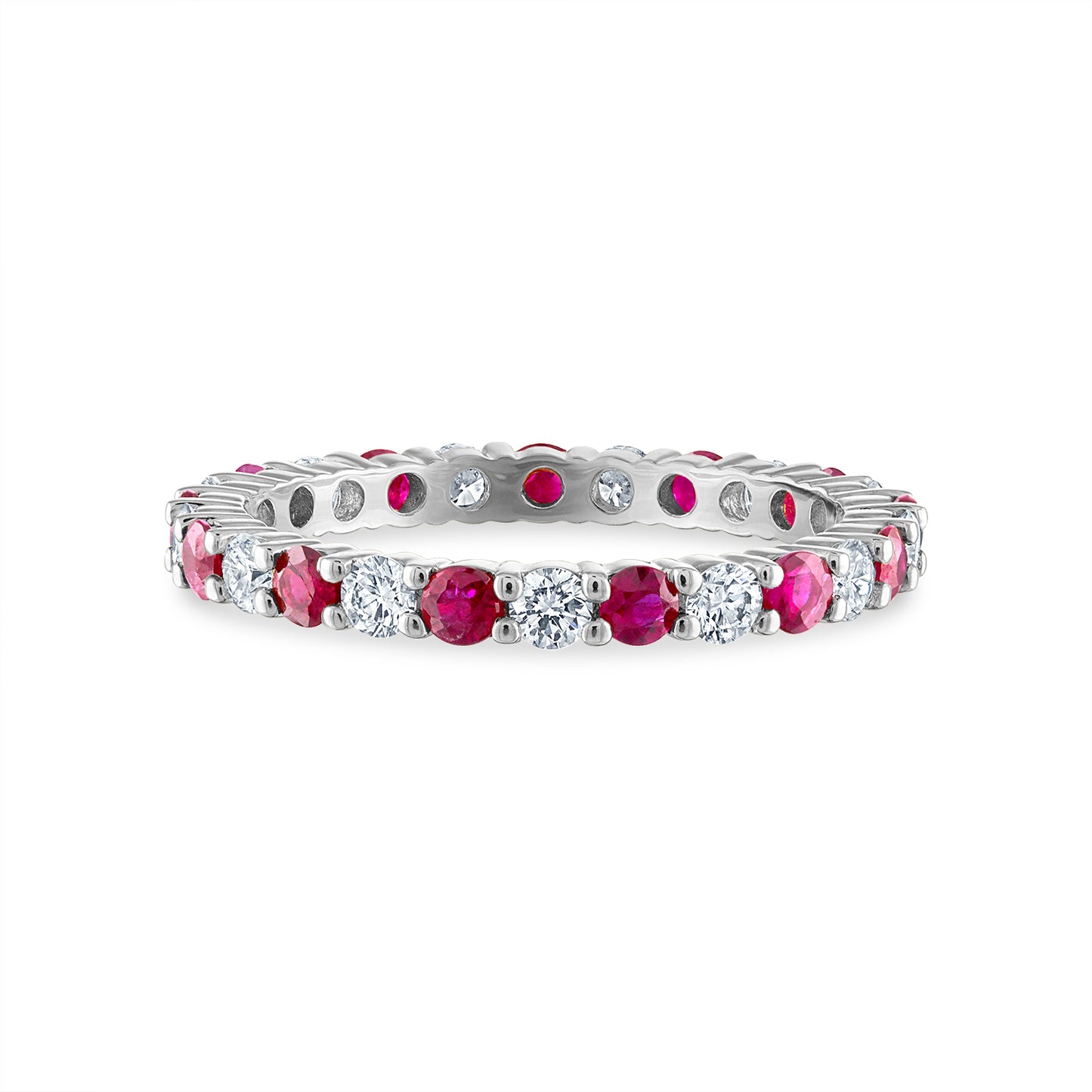 Shared Prong Ruby and White Diamond Eternity Band