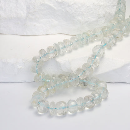 Pale Blue Aquamarine 9mm Faceted Rondelles Bead Strand
