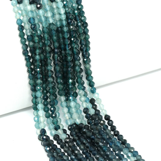 Ombre Blue Tourmaline 3mm Faceted Rounds Bead Strand