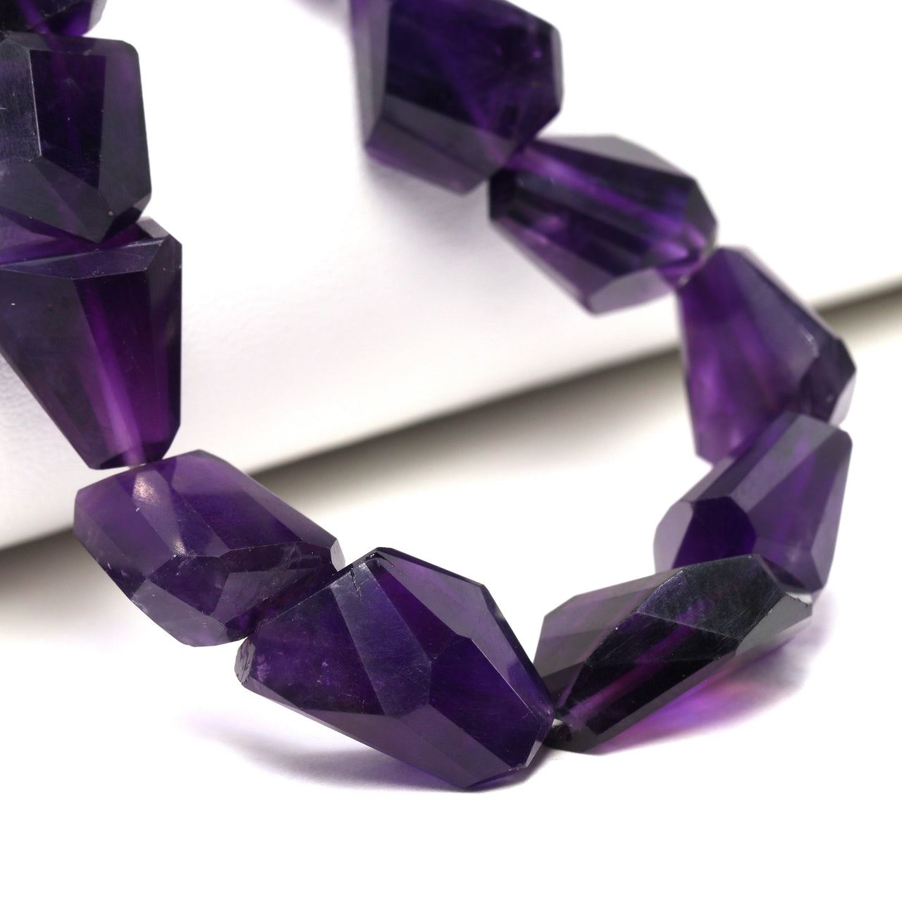 Deep Purple Amethyst 11x9mm - 12x10mm Faceted Nuggets Bead Strand