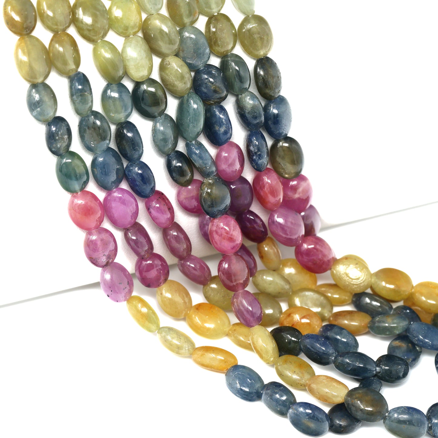 Multi Sapphire 6x4mm - 7x5mm Smooth Ovals Bead Strand