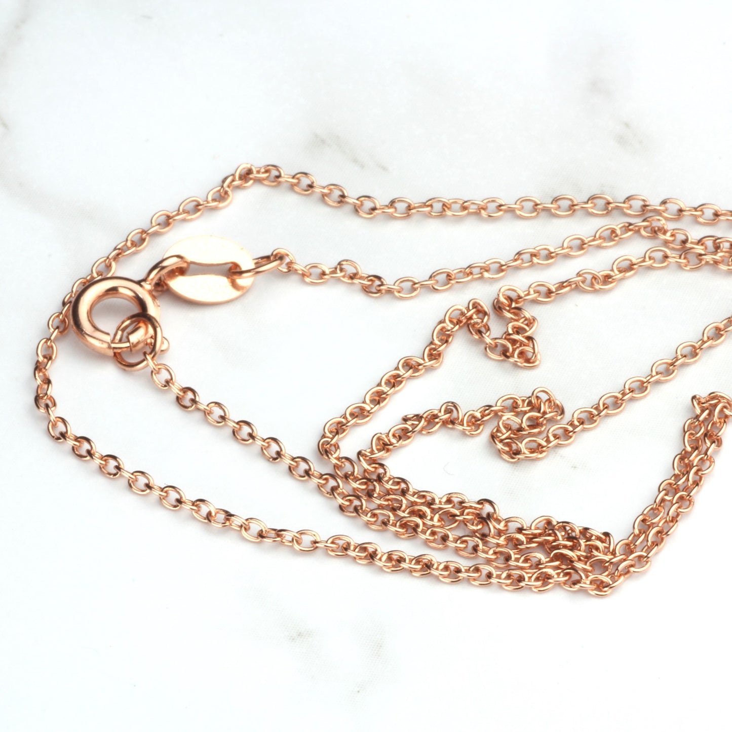 Sterling Silver Rose Gold Vermeil Chain Necklace Cable Chain 925 Silver Necklace with Rose Gold Plating 1.2mm 18"