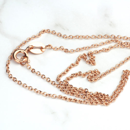 Sterling Silver Rose Gold Vermeil Chain Necklace Cable Chain 925 Silver Necklace with Rose Gold Plating 1.2mm 18"