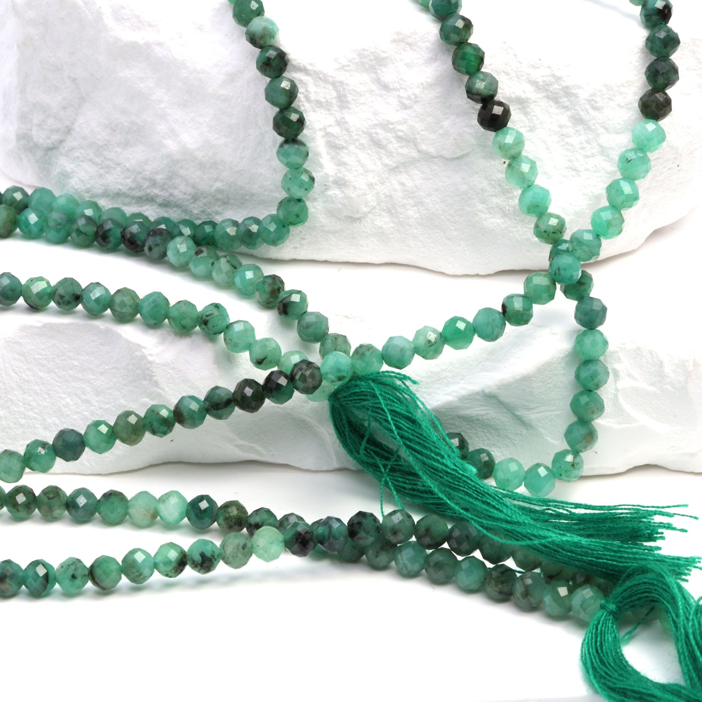 Ombre Sakoda Emerald 3.5mm Faceted Rounds Bead Strand