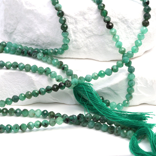 Ombre Sakoda Emerald 3.5mm Faceted Rounds Bead Strand