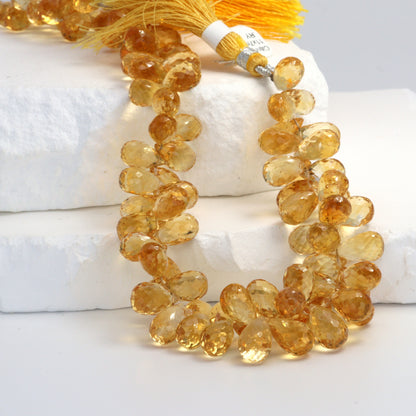 Yellow Citrine 11x7mm Faceted Teardrop Briolettes
