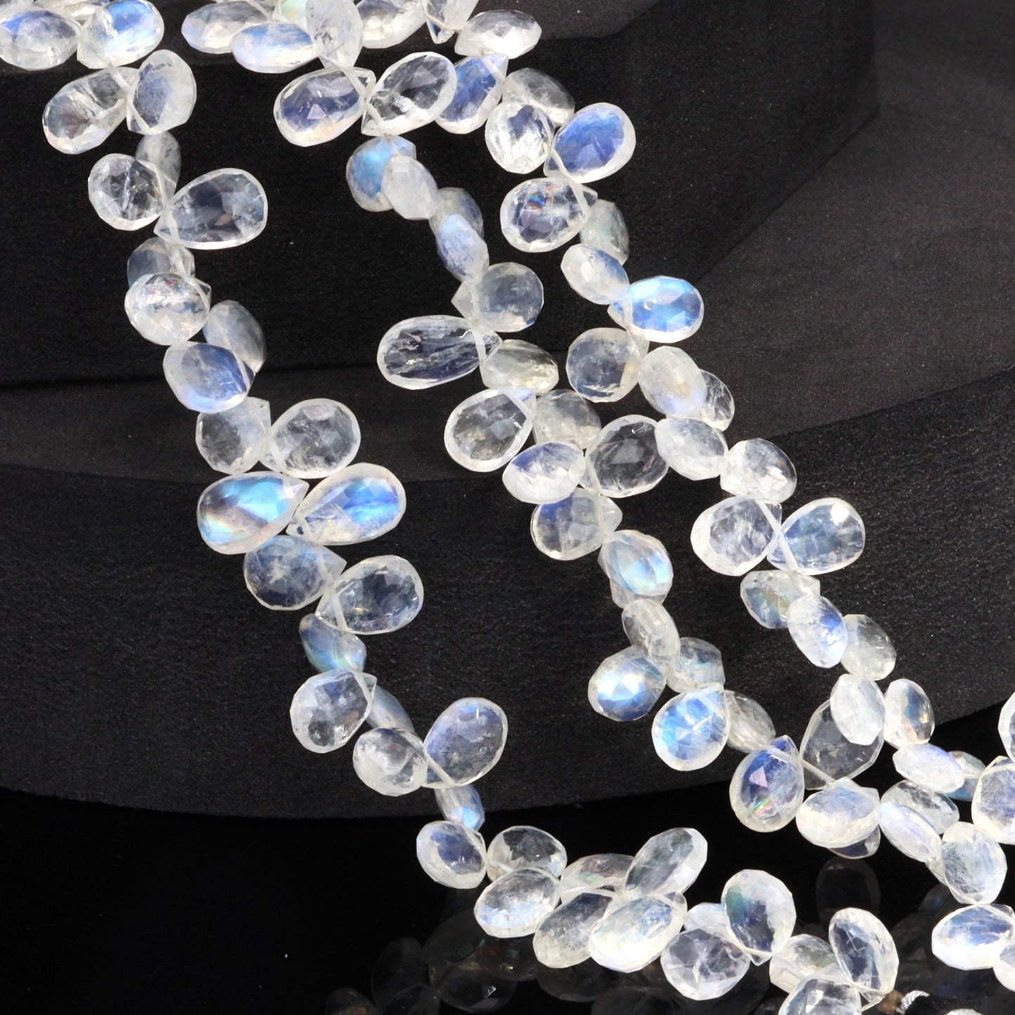 AA Blue Rainbow Moonstone 8x6mm Faceted Pear Shaped Briolettes Bead Strand