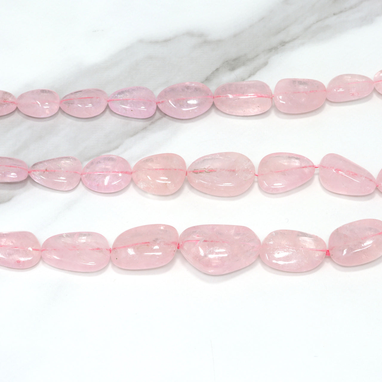 Pink Morganite 11x9mm - 16x12mm Smooth Nuggets 3 Strand Bead Necklace